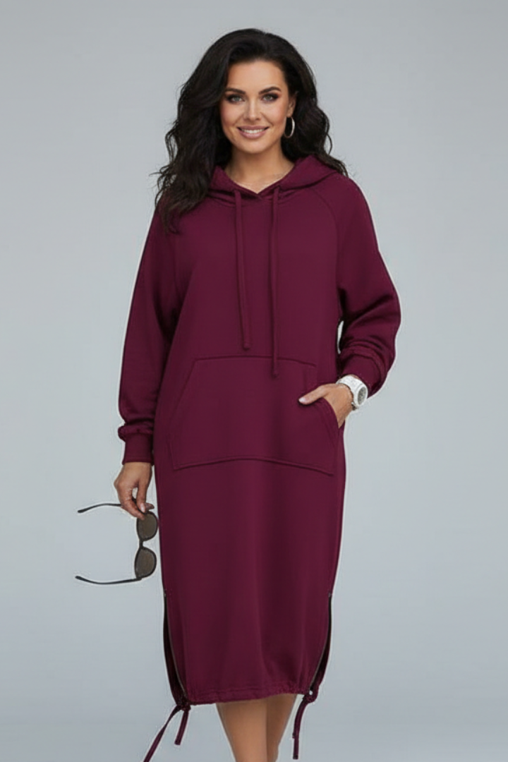 Rae | Women's Hoodie Dress with Drawstring Hem and Kangaroo Pocket