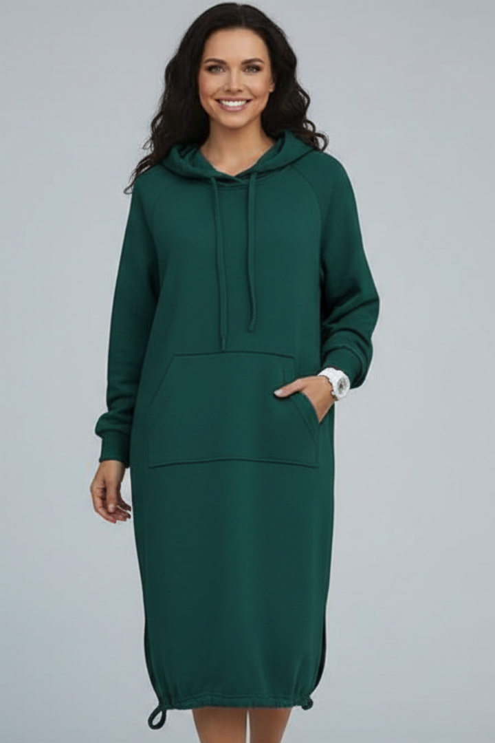 Rae | Women's Hoodie Dress with Drawstring Hem and Kangaroo Pocket