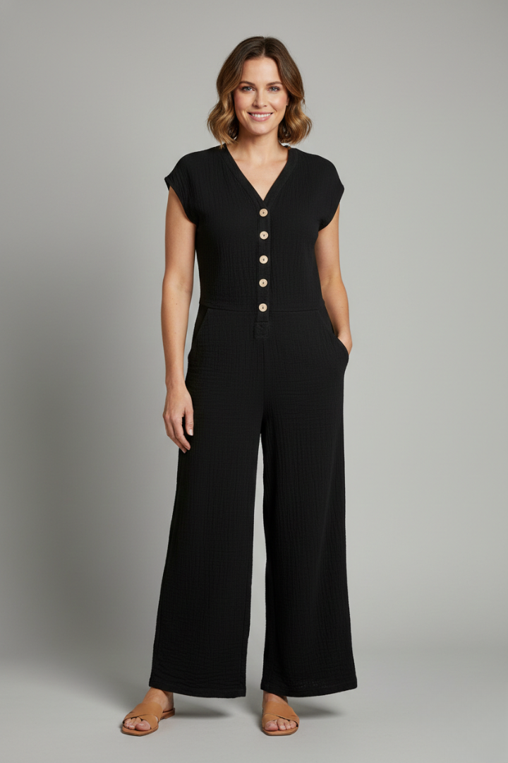 Indira | Women's Jumpsuit | Button Placket Wide Legs