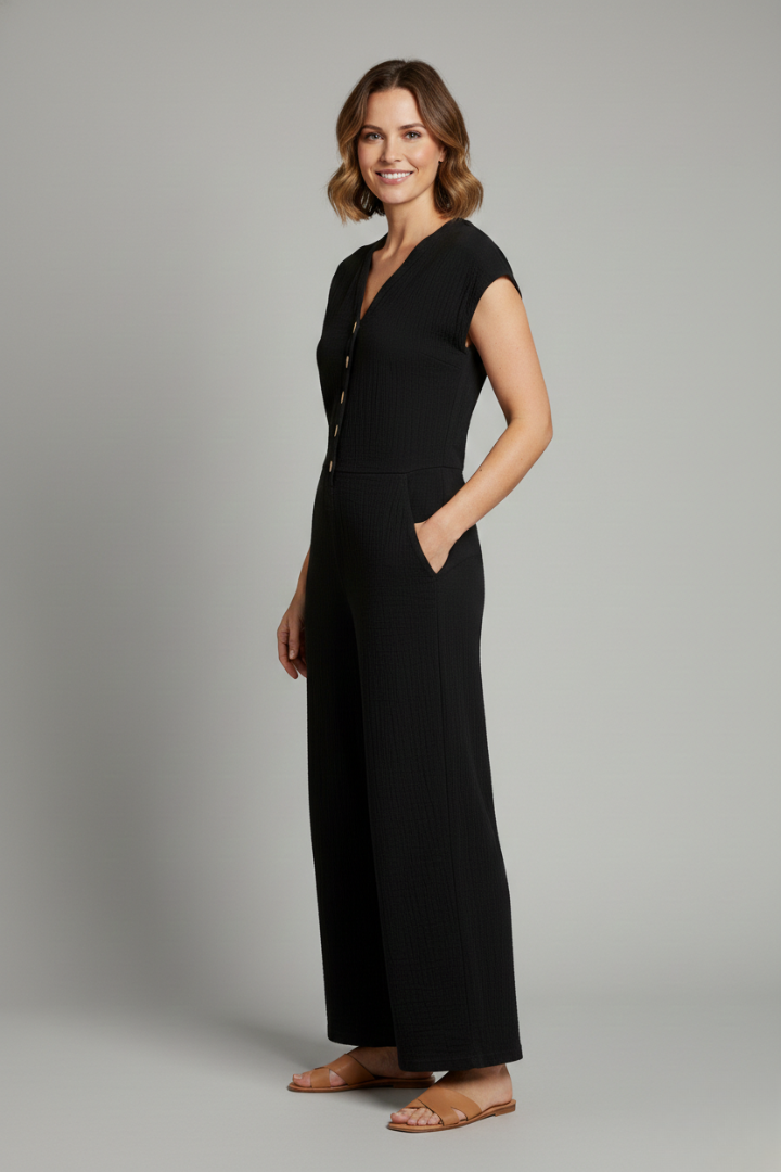 Indira | Women's Jumpsuit | Button Placket Wide Legs