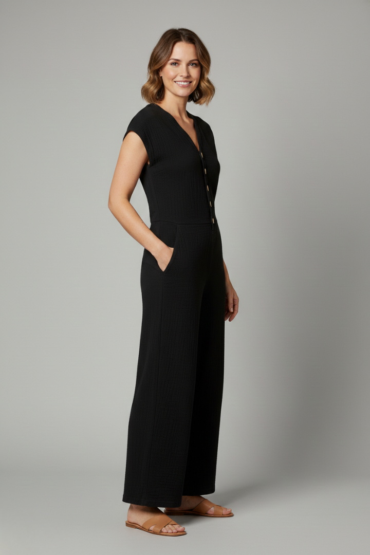 Indira | Women's Jumpsuit | Button Placket Wide Legs