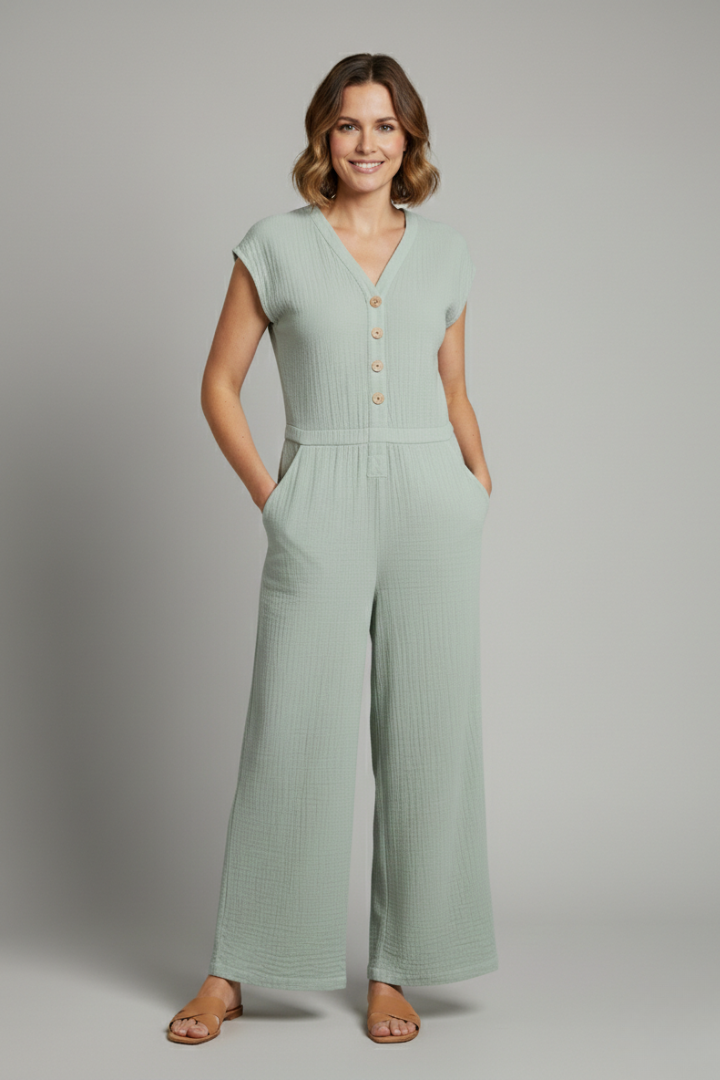 Indira | Women's Jumpsuit | Button Placket Wide Legs