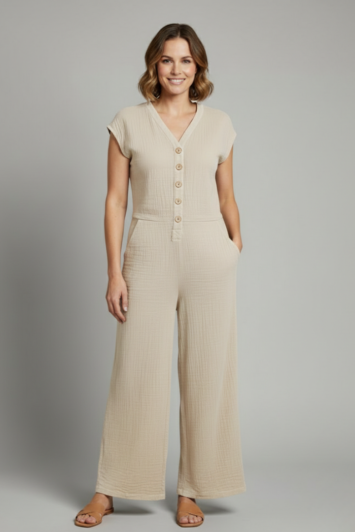 Indira | Women's Jumpsuit | Button Placket Wide Legs