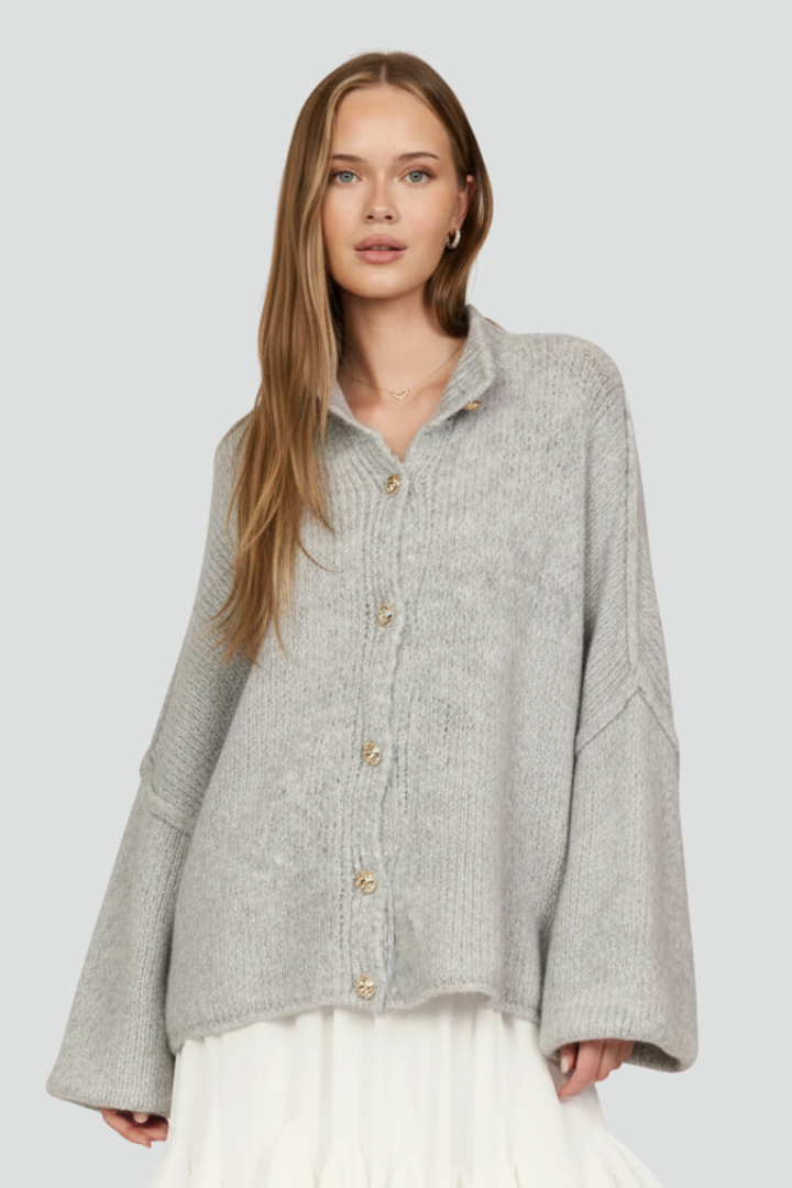 Dinah | Women's Cardigan | Button-Front Dropped Shoulders Knit
