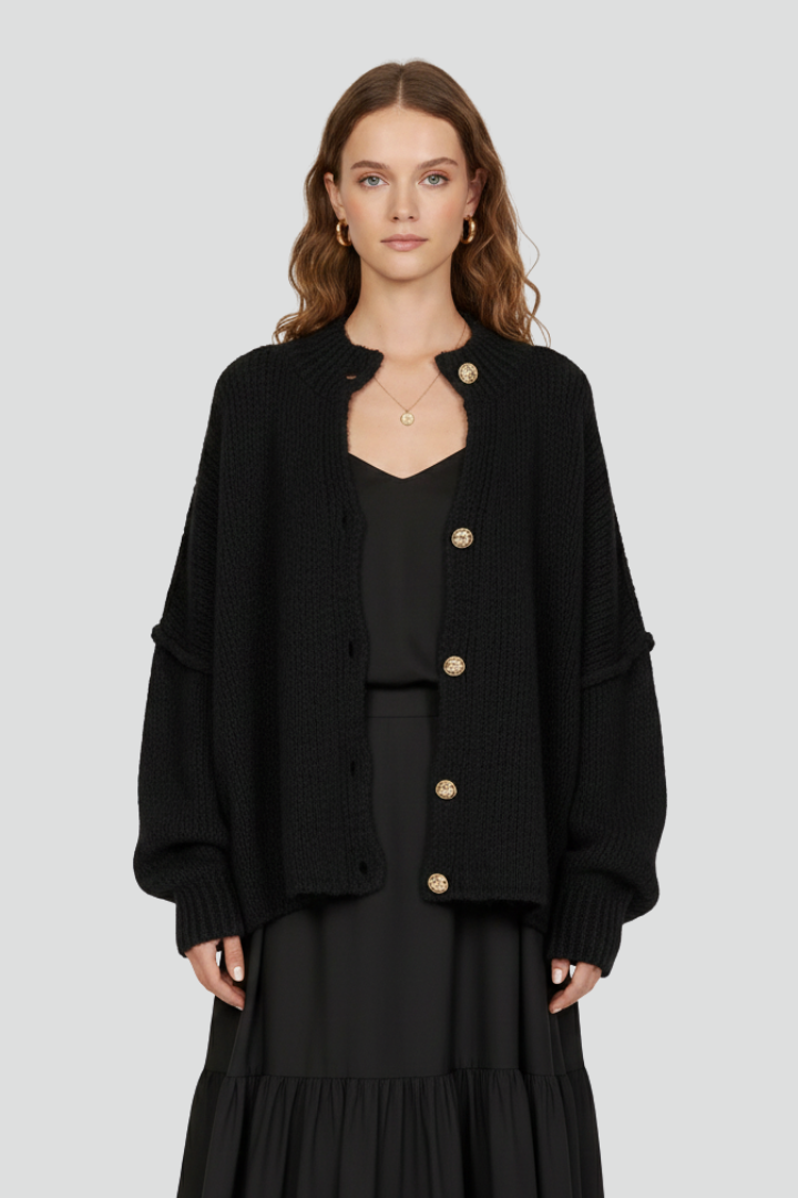 Dinah | Women's Cardigan | Button-Front Dropped Shoulders Knit