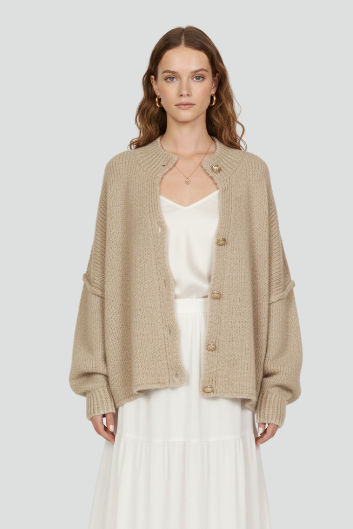 Dinah | Women's Cardigan | Button-Front Dropped Shoulders Knit
