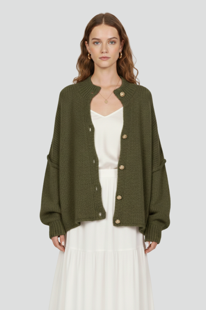 Dinah | Women's Cardigan | Button-Front Dropped Shoulders Knit