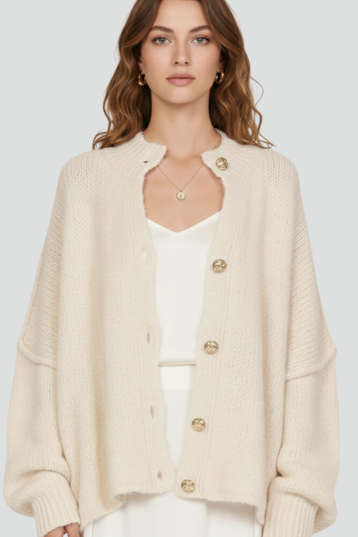 Dinah | Women's Cardigan | Button-Front Dropped Shoulders Knit