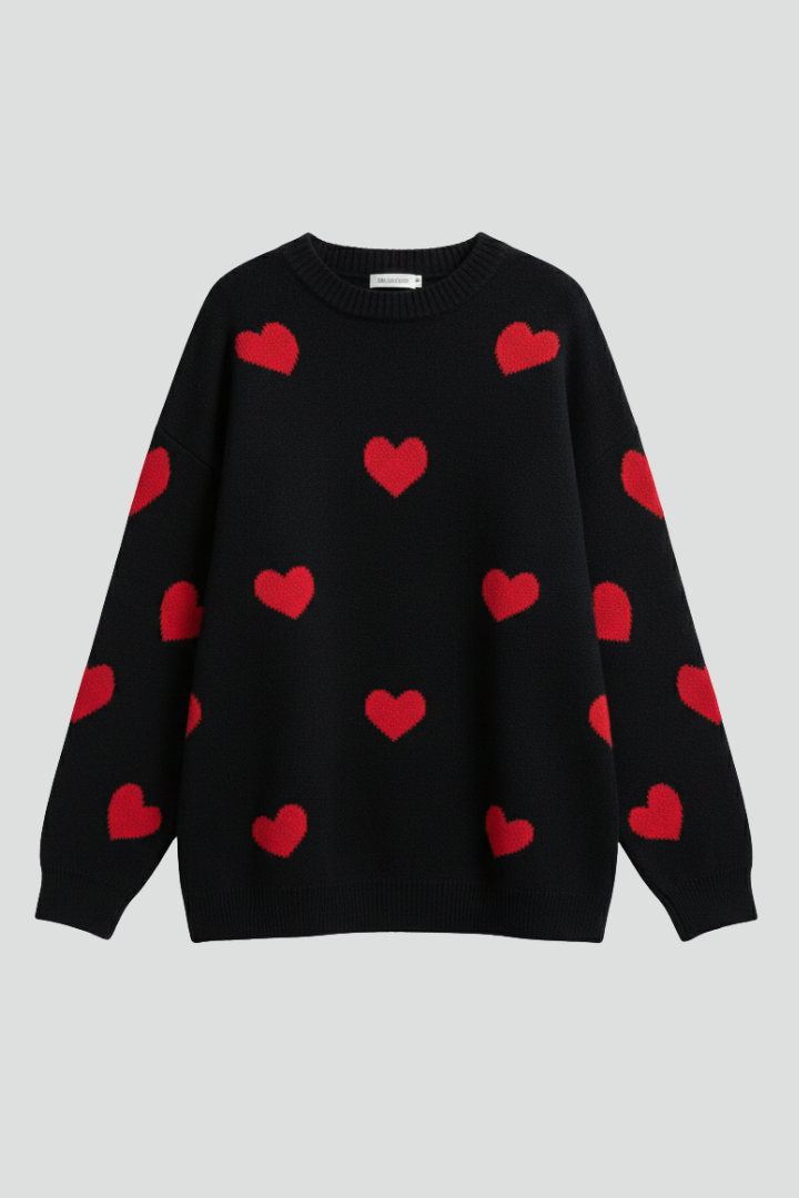 Zara | Women's Jumper | Round Neck Heart Pattern Knit