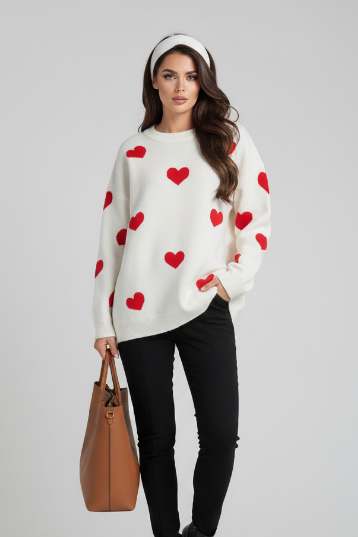 Zara | Women's Jumper | Round Neck Heart Pattern Knit