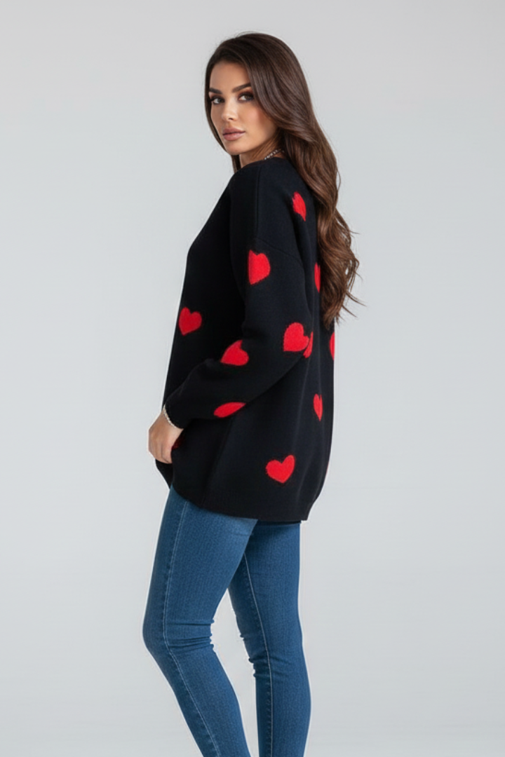 Zara | Women's Jumper | Round Neck Heart Pattern Knit