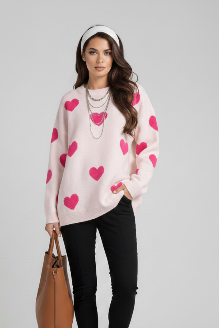 Zara | Women's Jumper | Round Neck Heart Pattern Knit