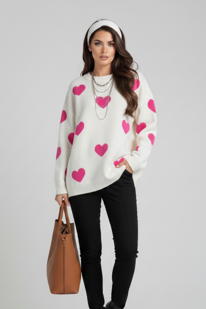 Zara | Women's Jumper | Round Neck Heart Pattern Knit