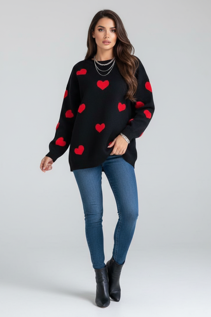 Zara | Women's Jumper | Round Neck Heart Pattern Knit