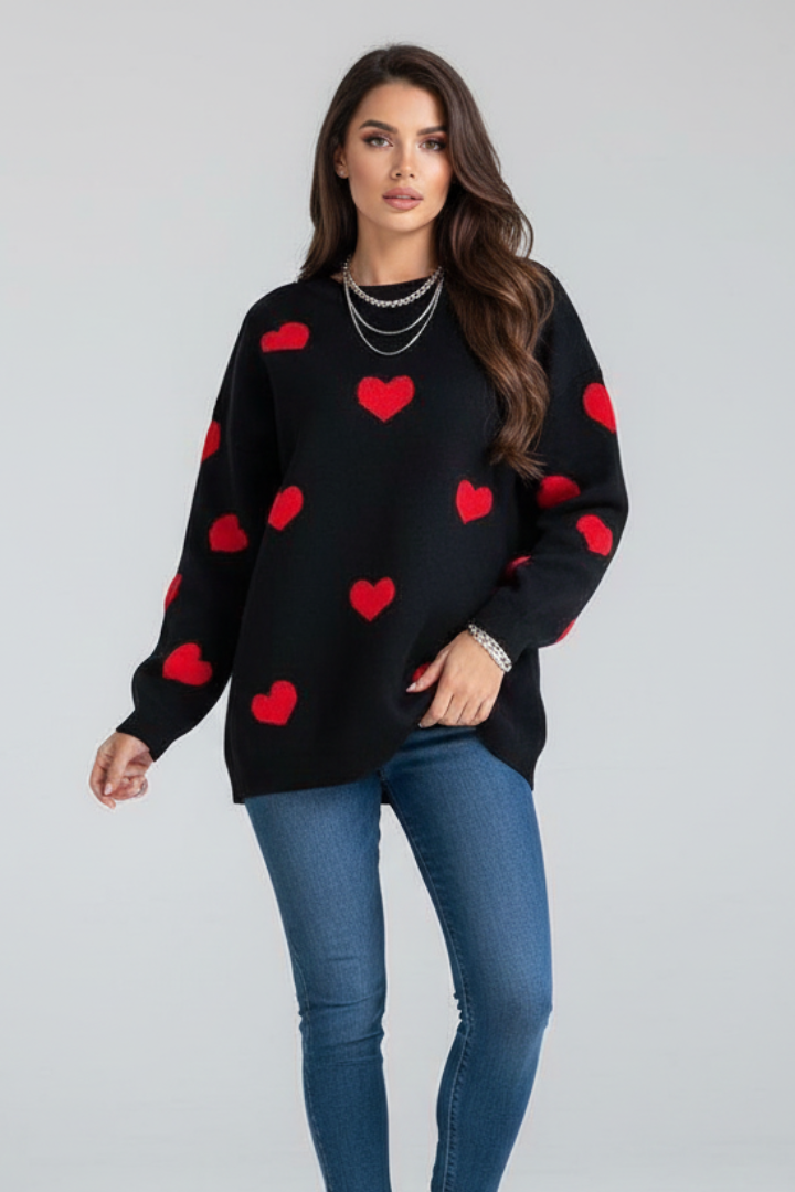 Zara | Women's Jumper | Round Neck Heart Pattern Knit