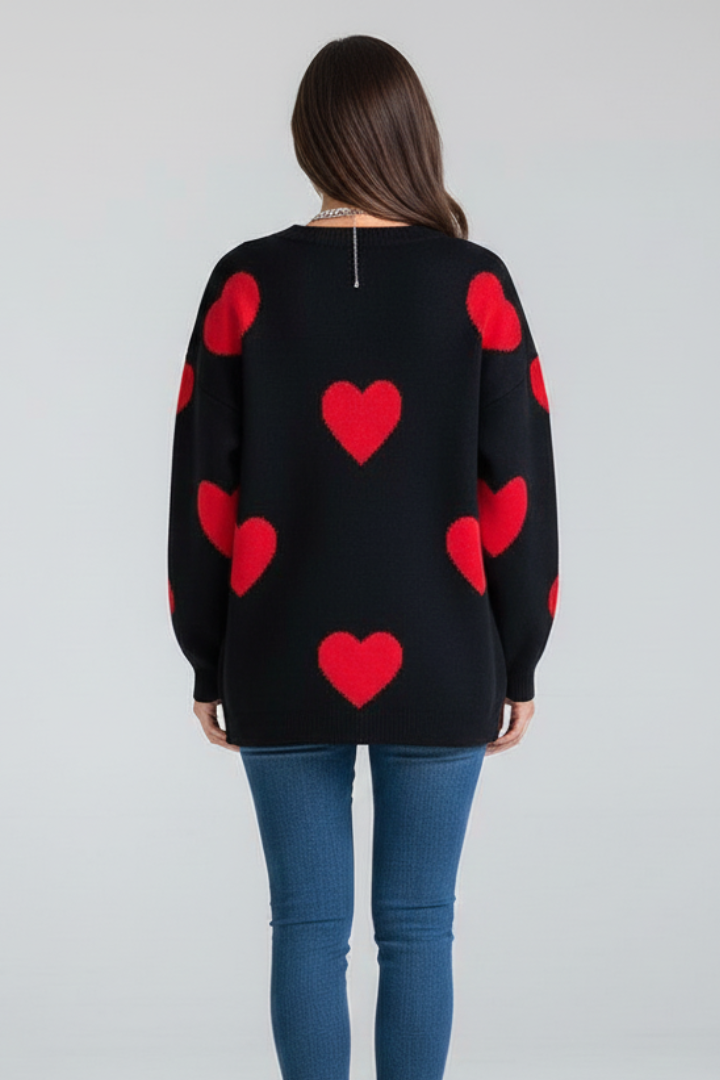 Zara | Women's Jumper | Round Neck Heart Pattern Knit