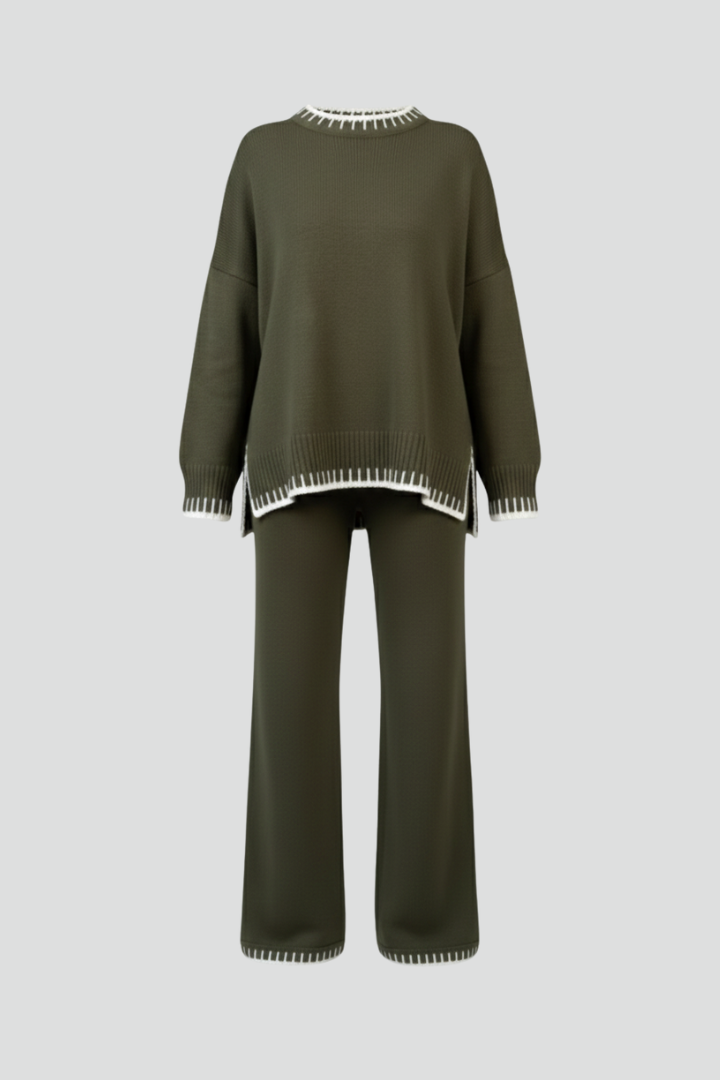 Demi | Women's Knit Lounge Set | Relaxed Top Wide-Leg Trousers