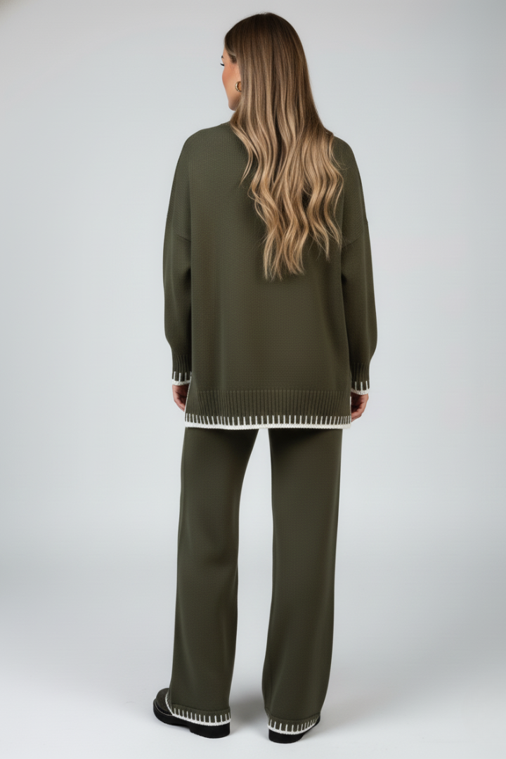 Demi | Women's Knit Lounge Set | Relaxed Top Wide-Leg Trousers
