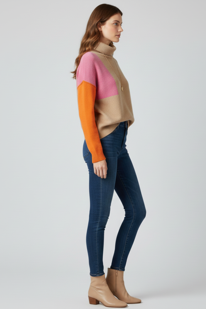 Kerensa | Women's Sweater | High Collar Ribbed Cuffs Knit