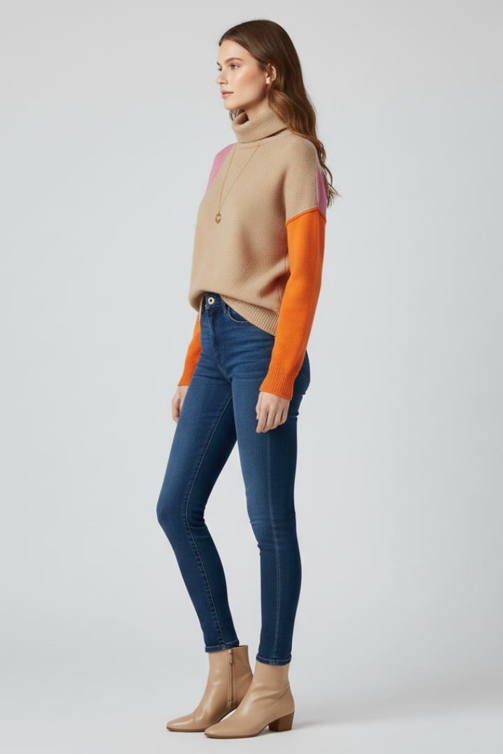 Kerensa | Women's Sweater | High Collar Ribbed Cuffs Knit
