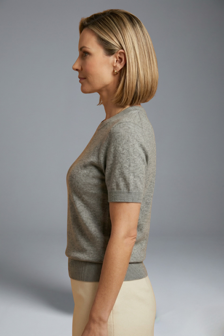 Pema | Women's Top | Crew Neck Ribbed Hem Knit