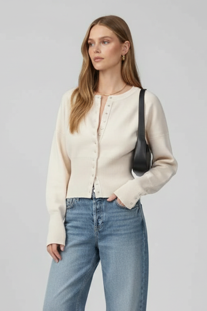 Birdie | Women's Cardigan | Round Neckline Button-Front Knitted