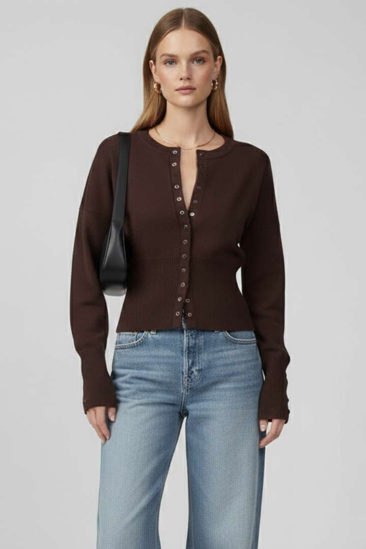 Birdie | Women's Cardigan | Round Neckline Button-Front Knitted