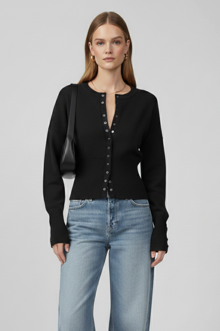 Birdie | Women's Cardigan | Round Neckline Button-Front Knitted