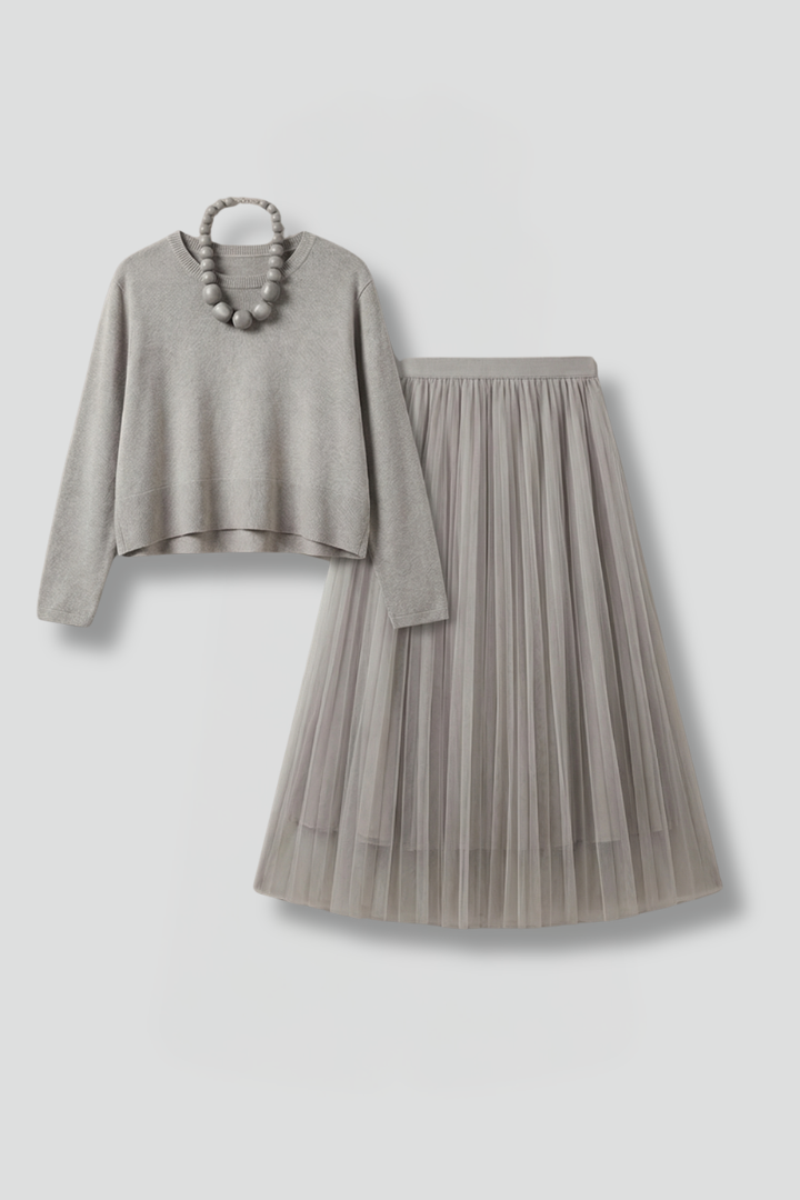 Opal | Women's Layered Dress | Round Neck Pleated Skirt