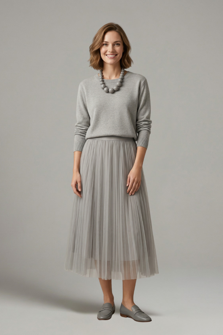 Opal | Women's Layered Dress | Round Neck Pleated Skirt
