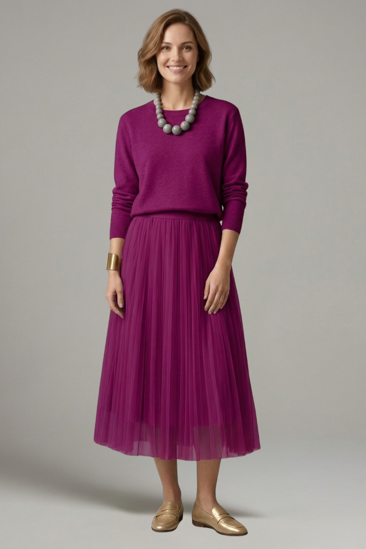 Opal | Women's Layered Dress | Round Neck Pleated Skirt