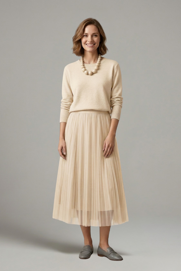 Opal | Women's Layered Dress | Round Neck Pleated Skirt