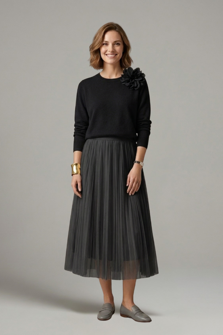Opal | Women's Layered Dress | Round Neck Pleated Skirt