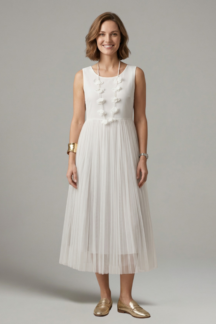 Opal | Women's Layered Dress | Round Neck Pleated Skirt