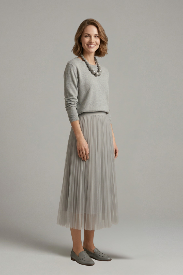 Opal | Women's Layered Dress | Round Neck Pleated Skirt
