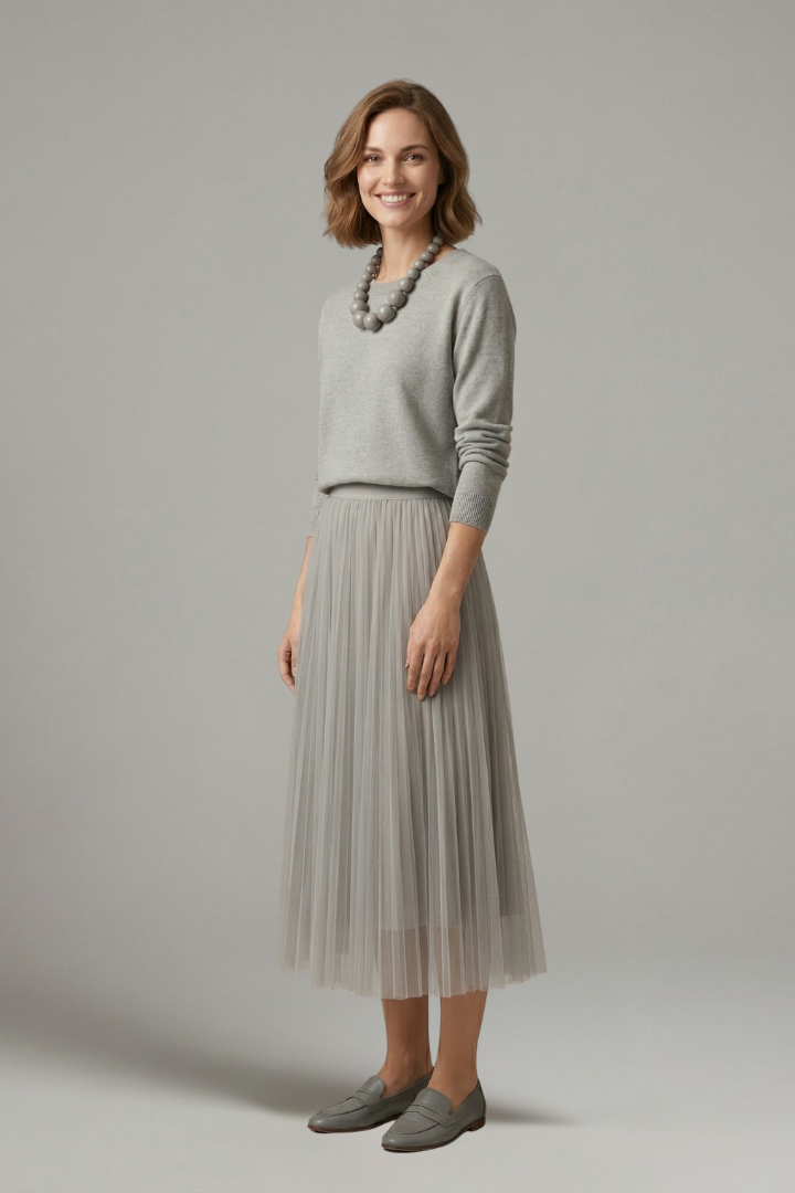 Opal | Women's Layered Dress | Round Neck Pleated Skirt