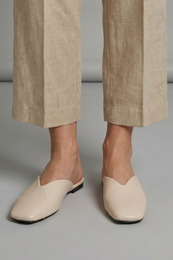 Eidothea | Women's Leather Sandals | Square Toe Slip On