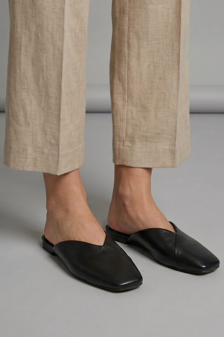 Eidothea | Women's Leather Sandals | Square Toe Slip On