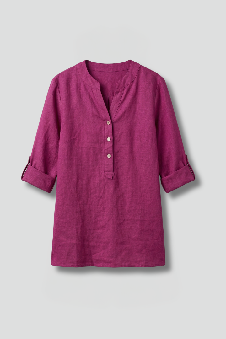 Lara | Women's Blouse | Linen Button Closure Roll Sleeves
