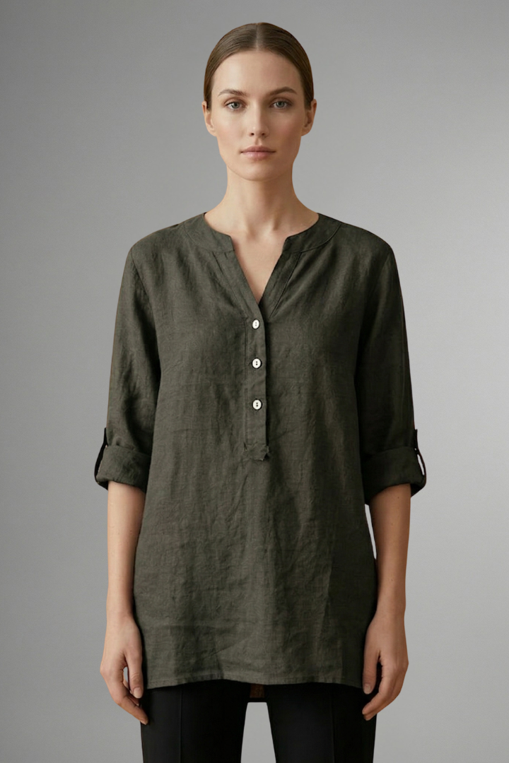 Lara | Women's Blouse | Linen Button Closure Roll Sleeves