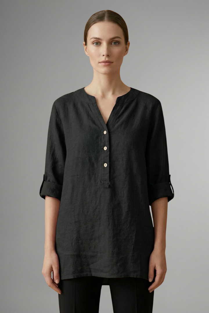 Lara | Women's Blouse | Linen Button Closure Roll Sleeves
