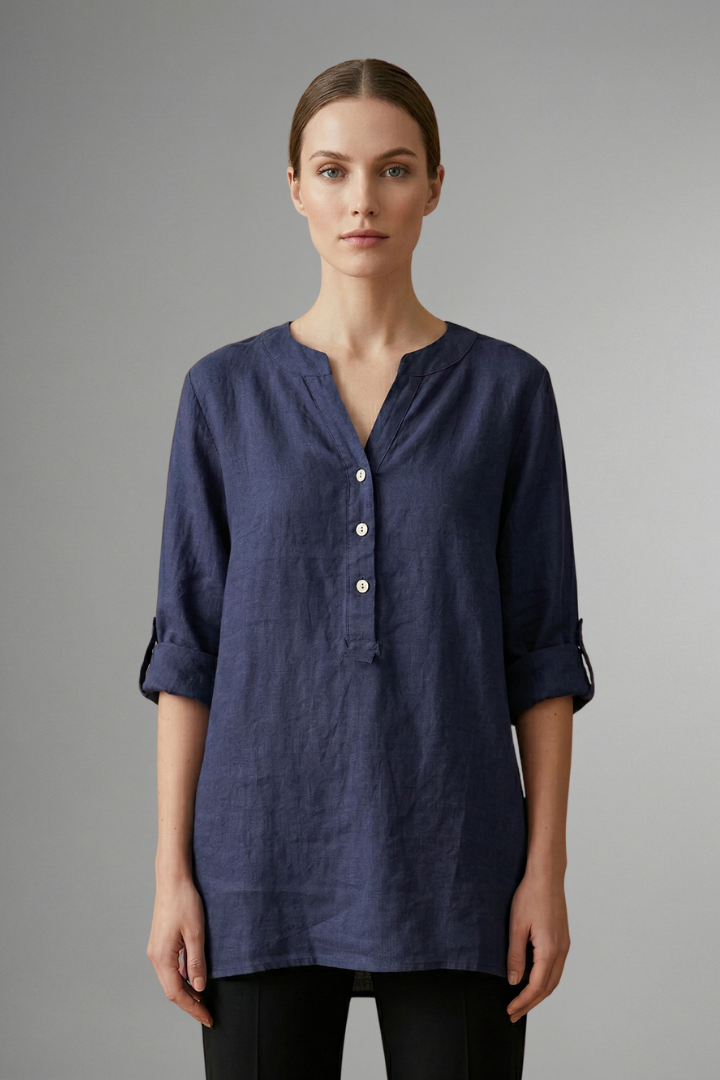 Lara | Women's Blouse | Linen Button Closure Roll Sleeves
