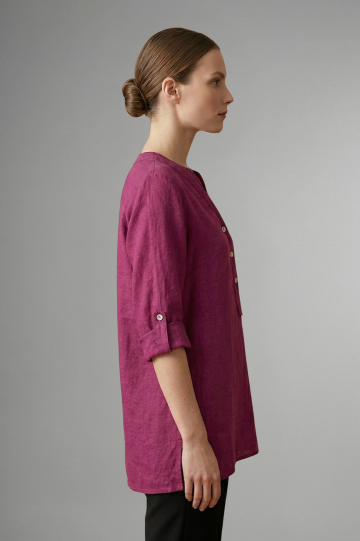 Lara | Women's Blouse | Linen Button Closure Roll Sleeves