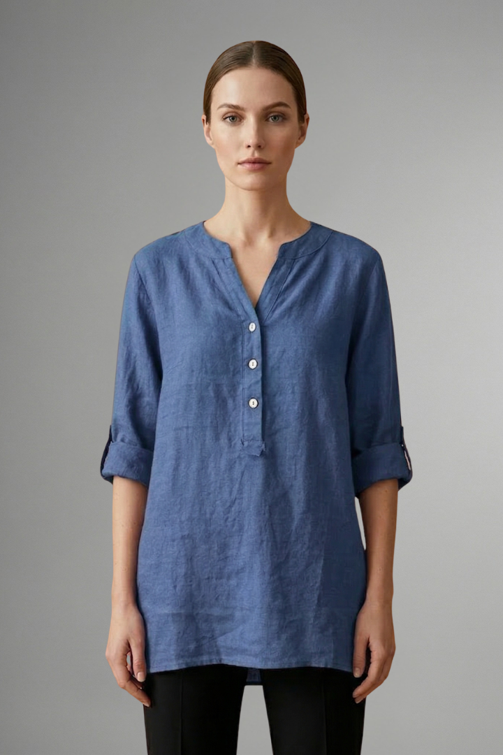 Lara | Women's Blouse | Linen Button Closure Roll Sleeves
