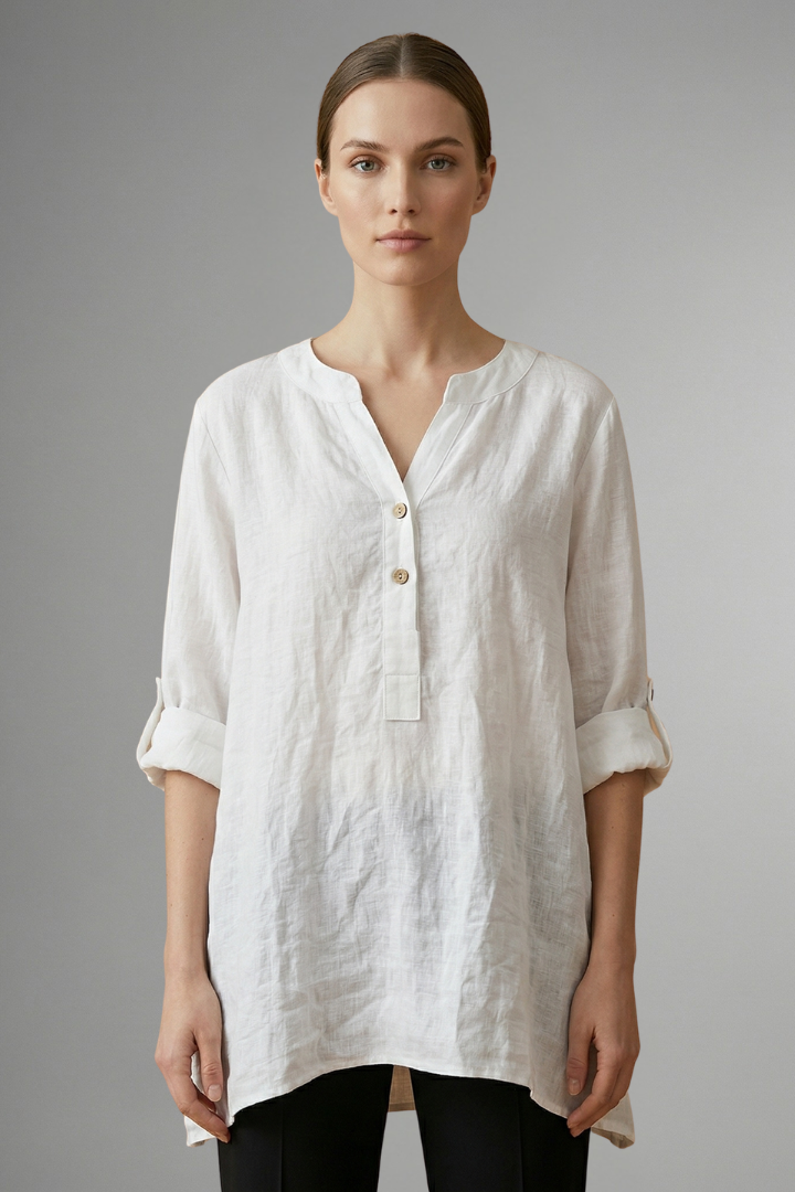 Lara | Women's Blouse | Linen Button Closure Roll Sleeves