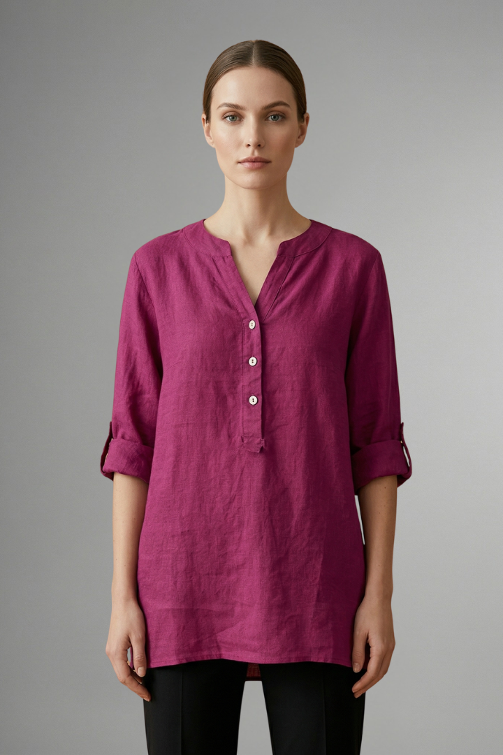Lara | Women's Blouse | Linen Button Closure Roll Sleeves