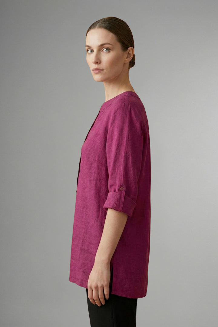 Lara | Women's Blouse | Linen Button Closure Roll Sleeves