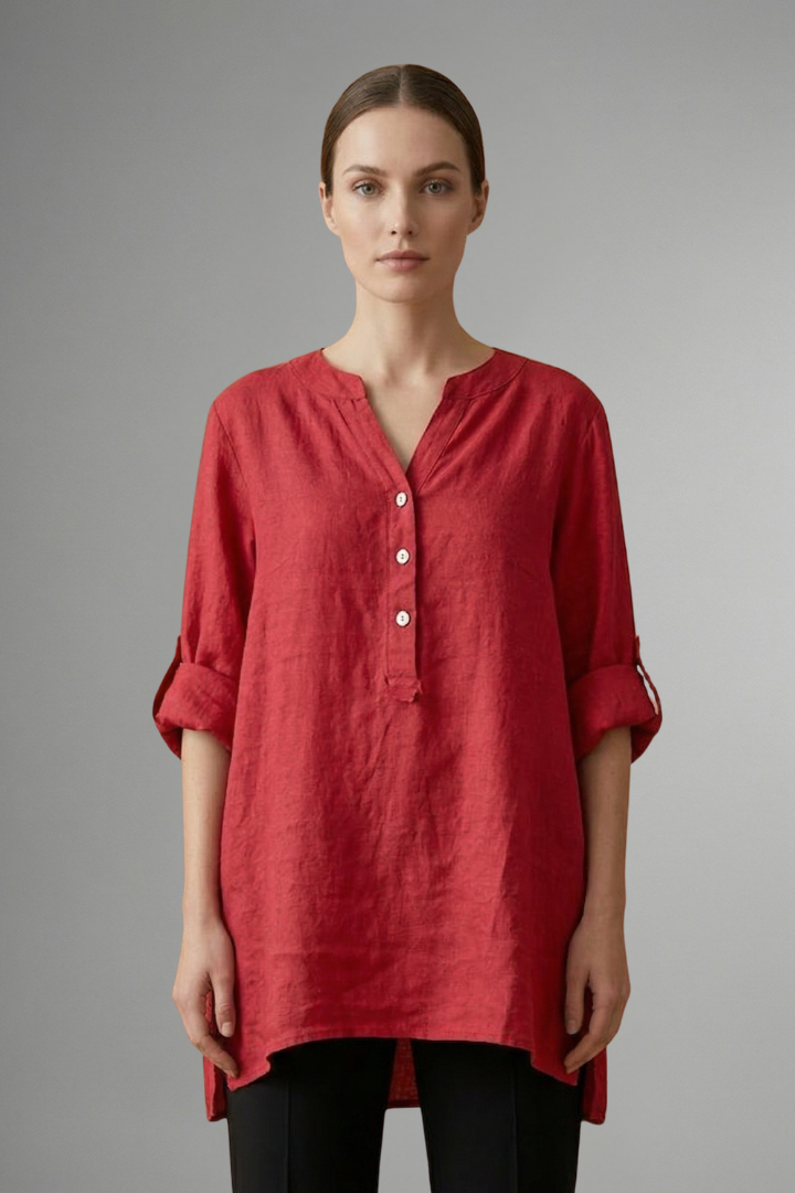 Lara | Women's Blouse | Linen Button Closure Roll Sleeves