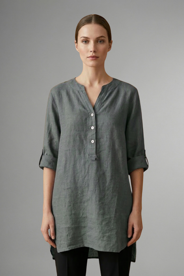 Lara | Women's Blouse | Linen Button Closure Roll Sleeves