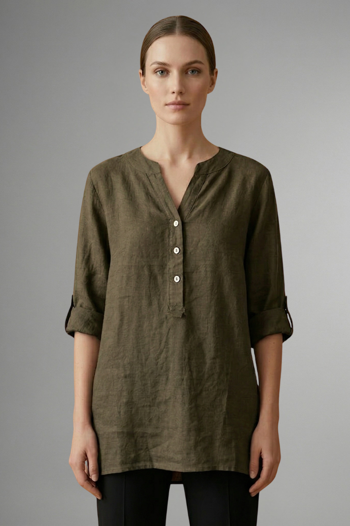 Lara | Women's Blouse | Linen Button Closure Roll Sleeves